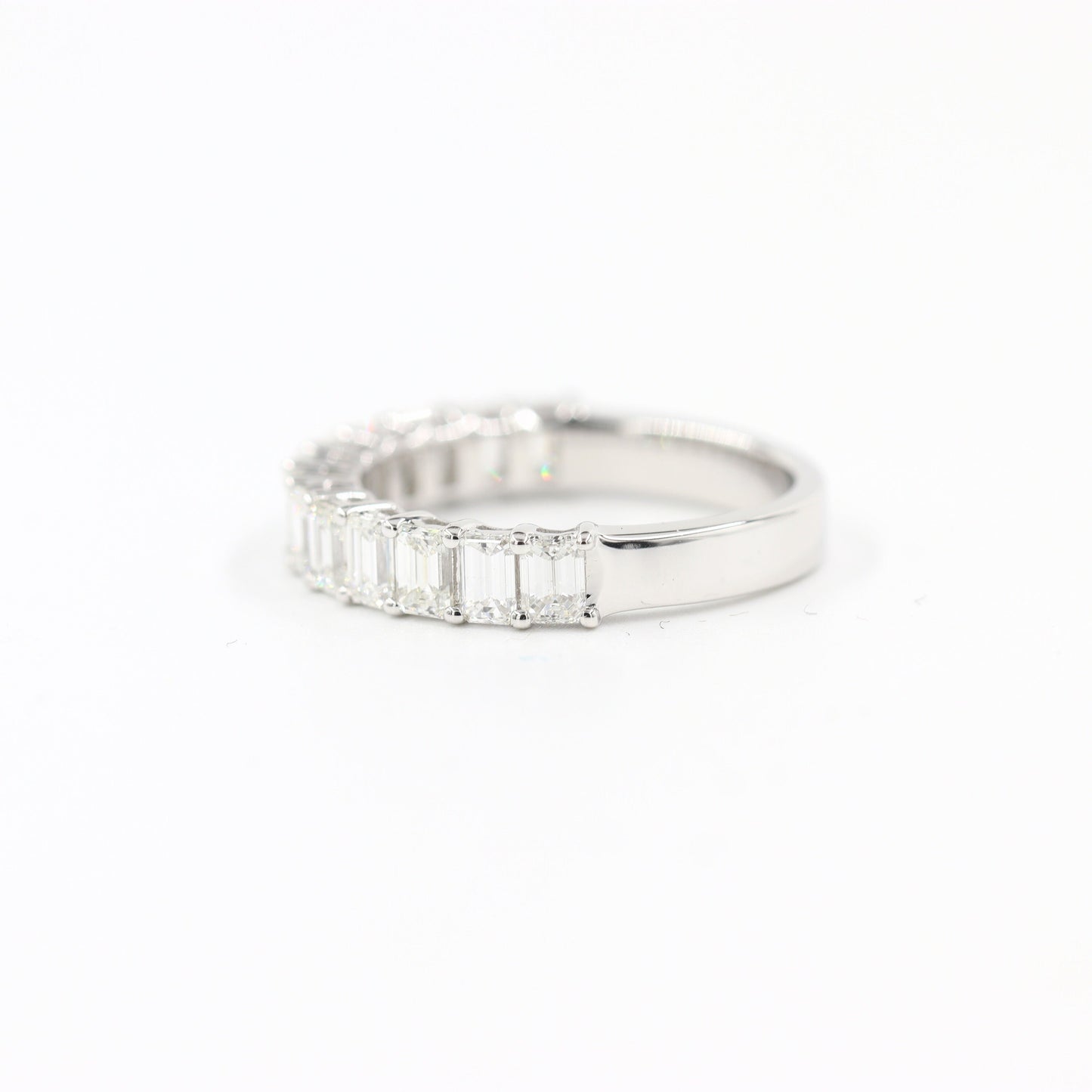 Emerald Cut Natural Diamond Ring: 14K Gold Half Eternity Wedding Band - 18K Gold, Platinum Diamond Ring - Anniversary gift