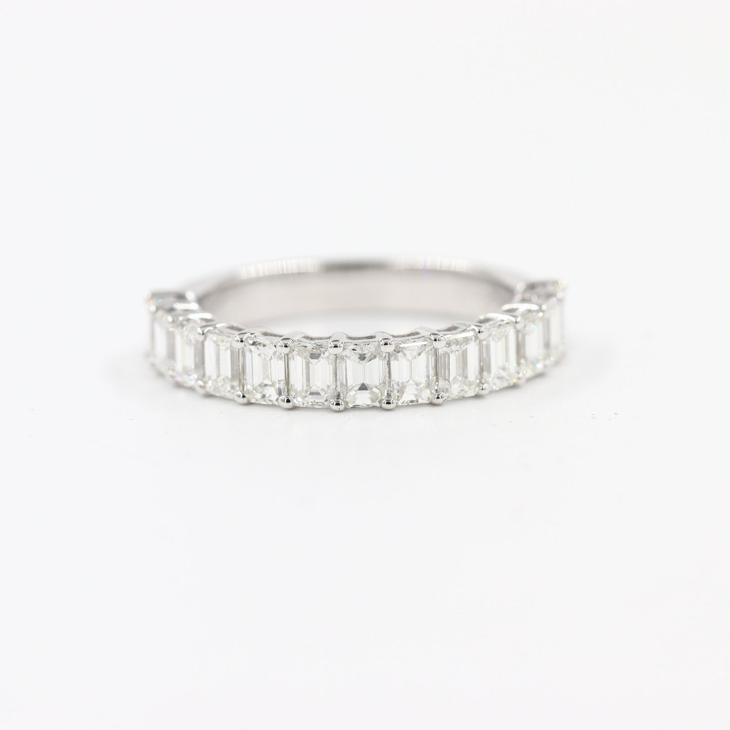Emerald Cut Natural Diamond Ring: 14K Gold Half Eternity Wedding Band - 18K Gold, Platinum Diamond Ring - Anniversary gift
