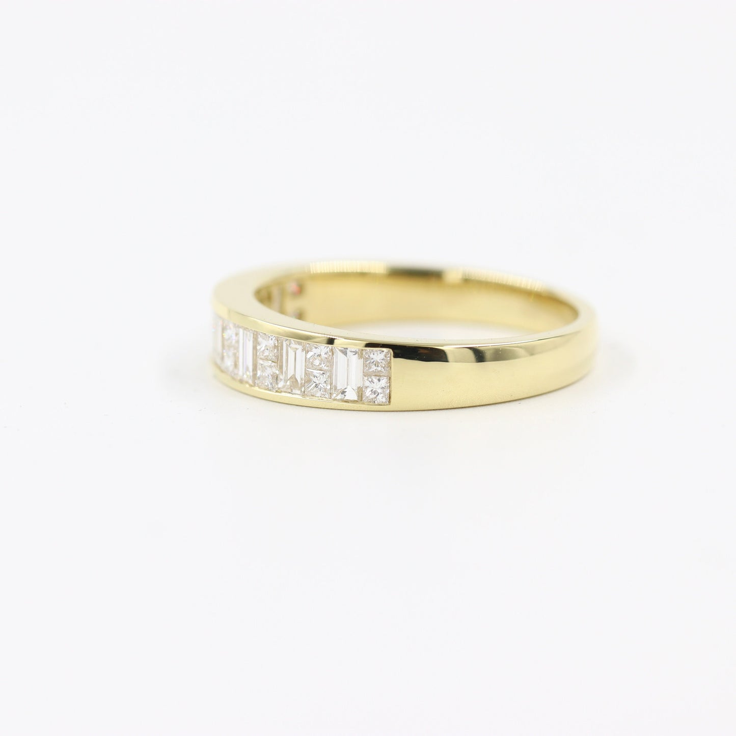 Invisible Set Natural Diamond Wedding Band: Baguette & Princess Cut, Platinum/Gold- Anniversary Gift