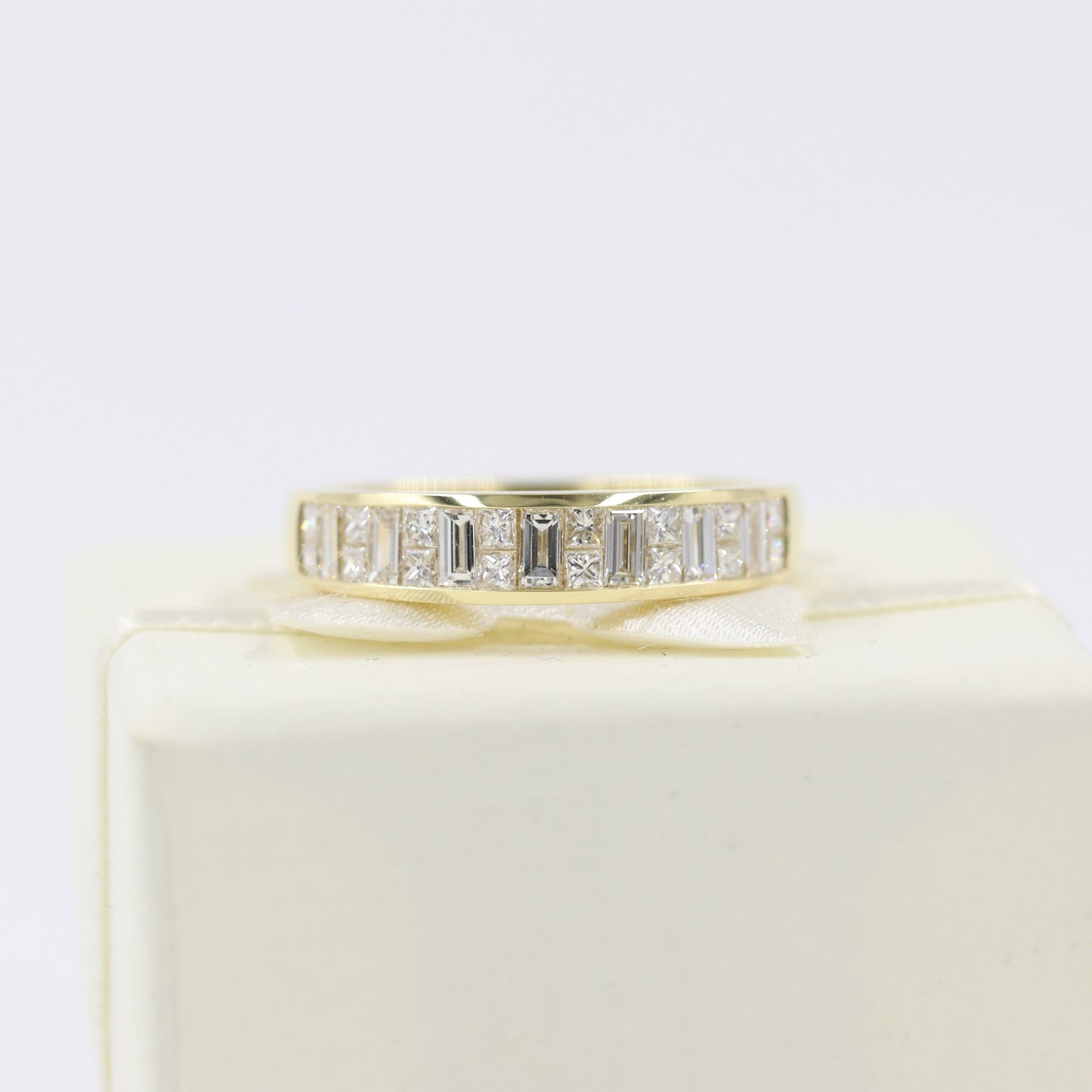 Invisible Set Natural Diamond Wedding Band: Baguette & Princess Cut, Platinum/Gold- Anniversary Gift