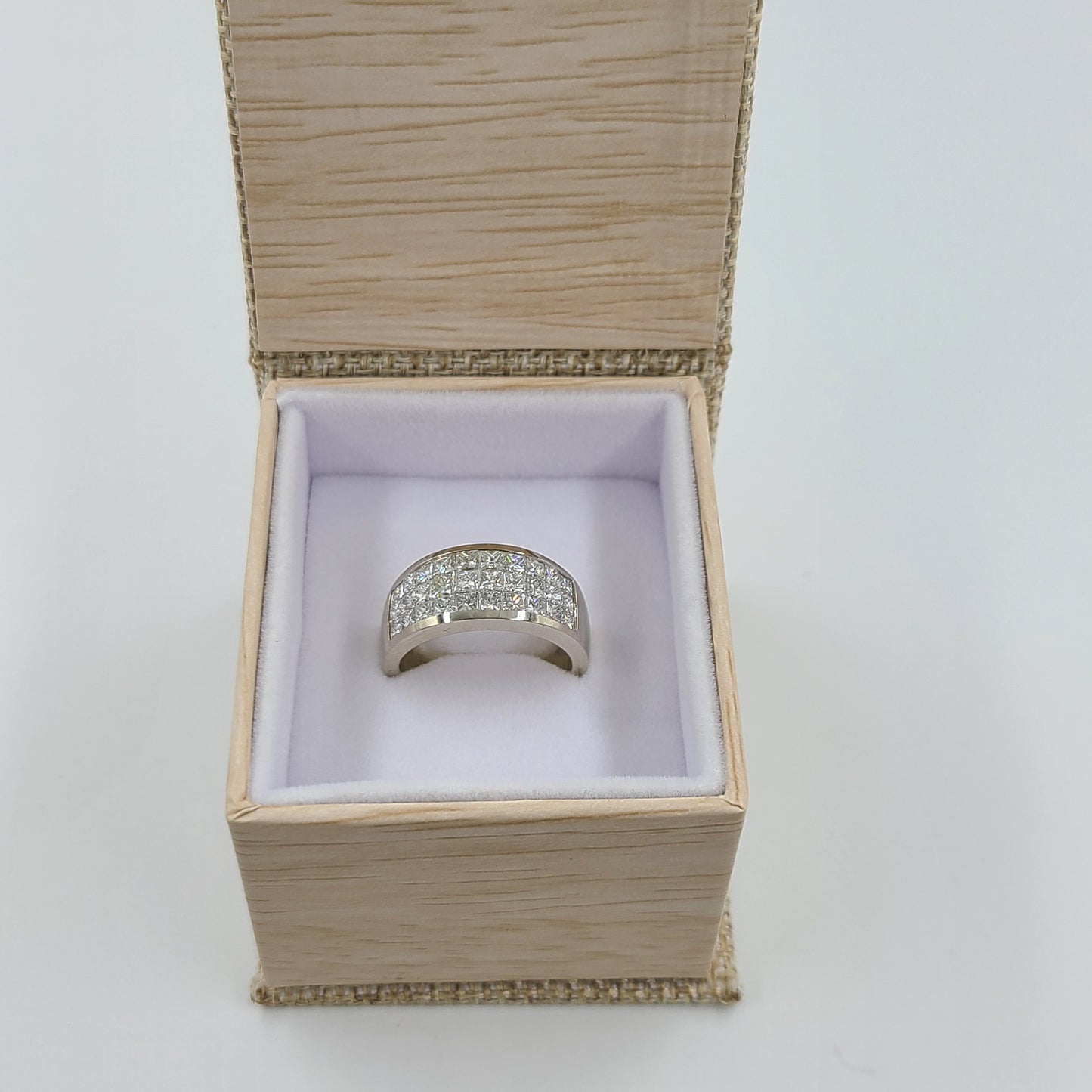 2.5ct Princess Cut 3 Row Natural Diamond Ring: Platinum, 14k , 18k Gold Anniversary Band