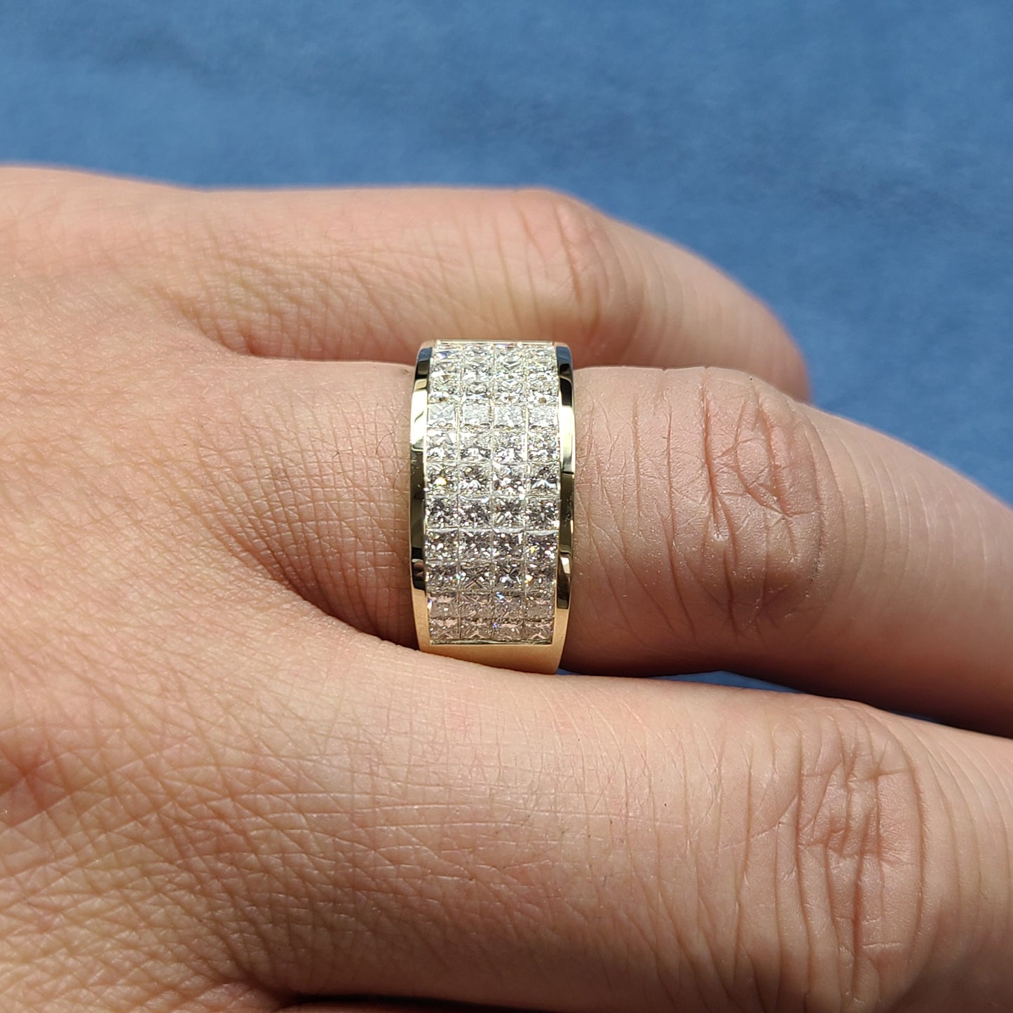 Handmade Princess Cut Diamond Anniversary Ring: 14K Gold Invisible Setting