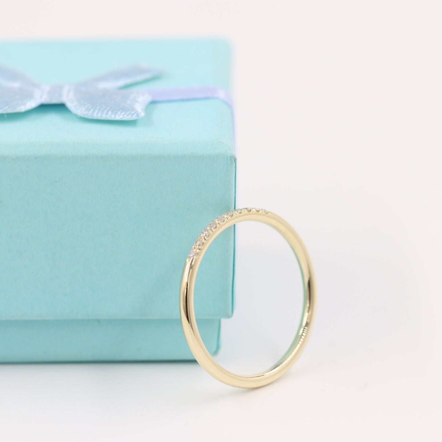 14K Gold Natural Diamond Wedding Band: Stackable Halo 1.5mm Ring - Anniversary Gift