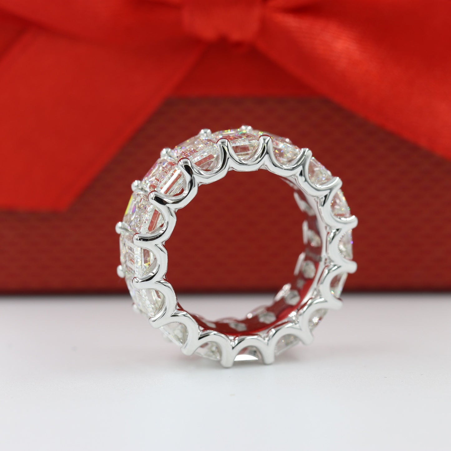11.8ct Emerald Cut Diamond Wedding Ring / 18K gold Emerald Cut Natural Diamond Full Eternity Width 9mm Ring / Anniversary gift