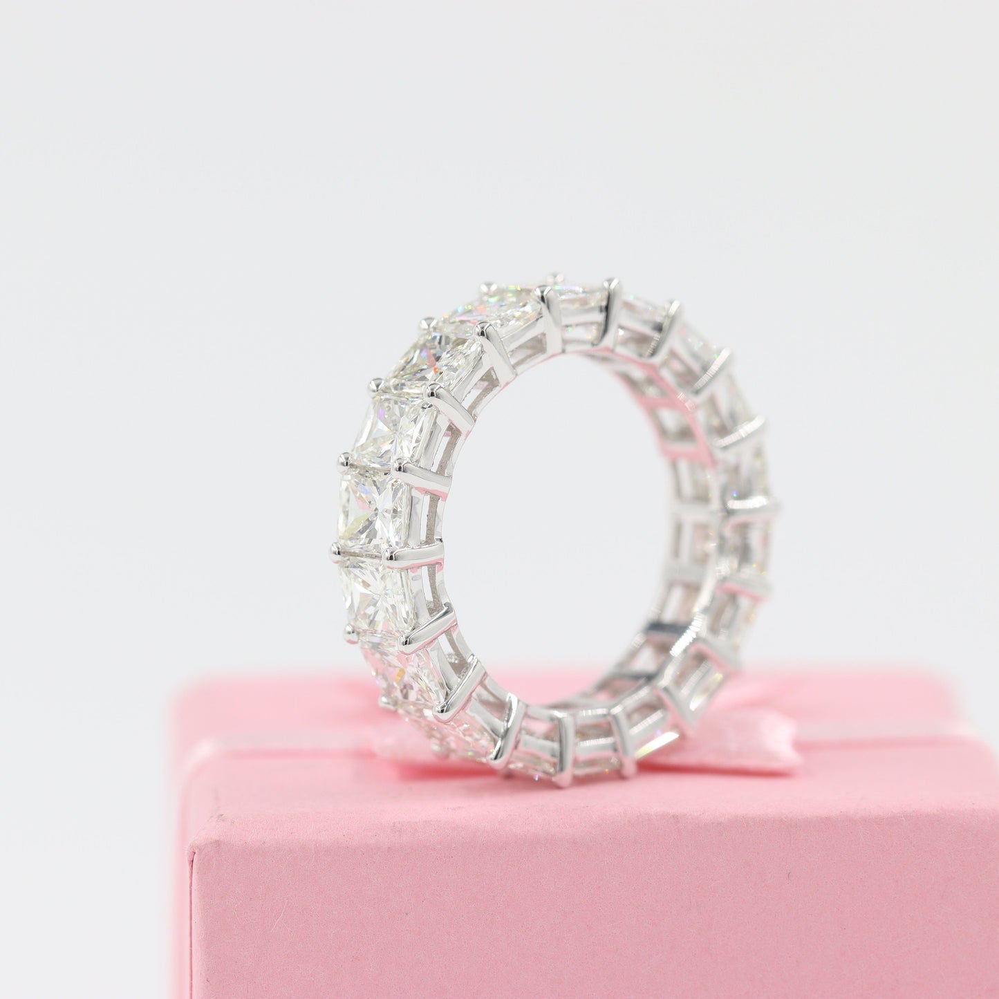 Radiant Cut Natural Diamond Full Eternity Wedding Band, 14K Gold