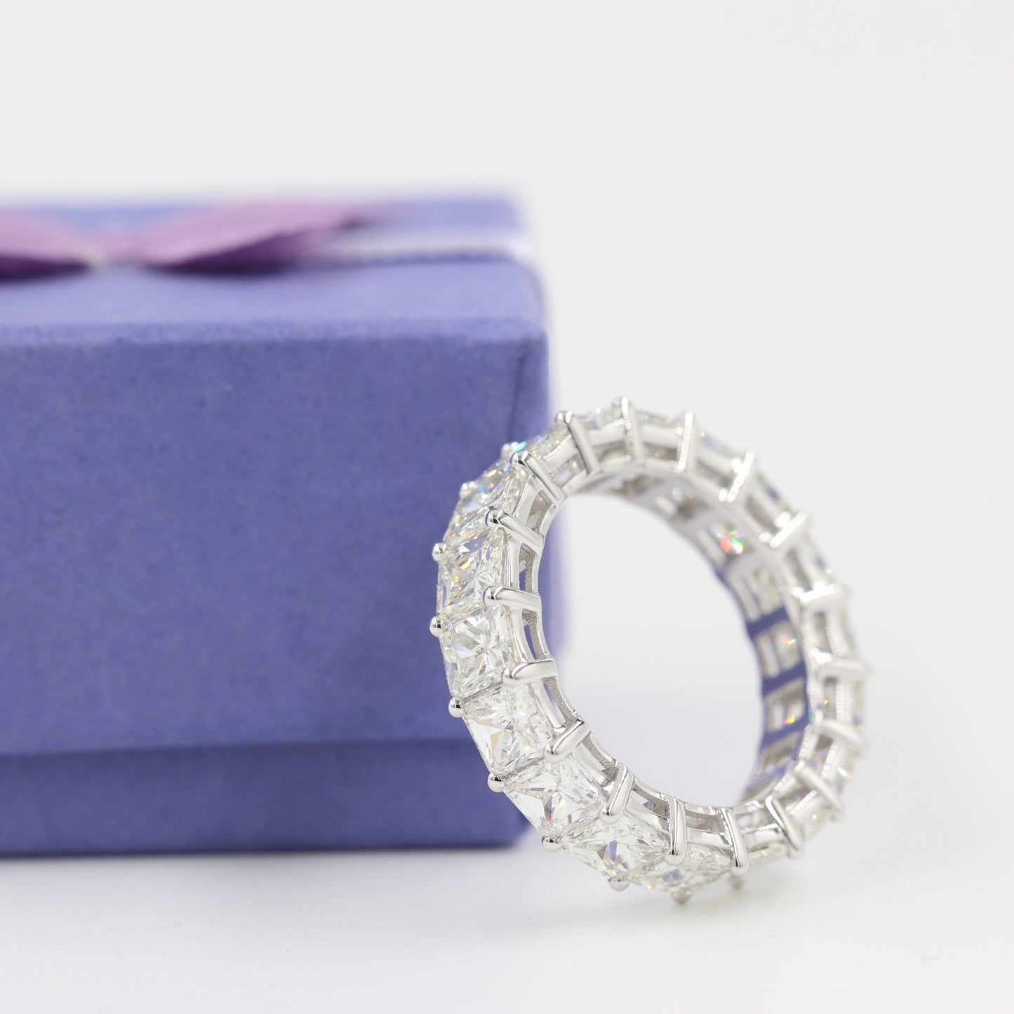 Radiant Cut Natural Diamond Full Eternity Wedding Band, 14K Gold