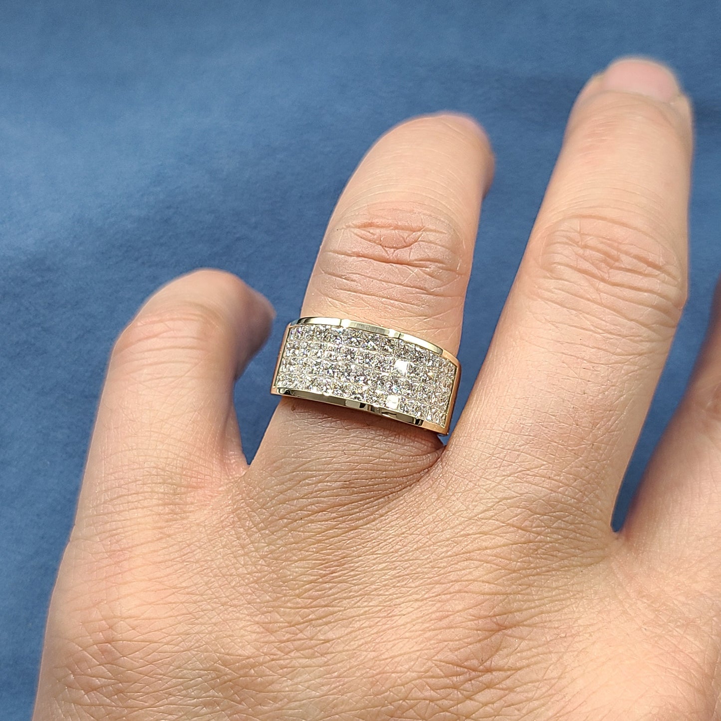 Handmade Princess Cut Diamond Anniversary Ring: 14K Gold Invisible Setting