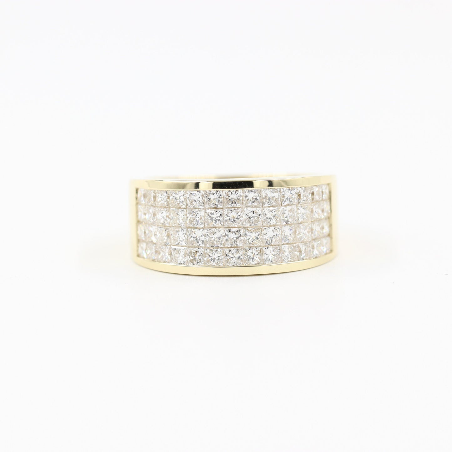 Handmade Princess Cut Diamond Anniversary Ring: 14K Gold Invisible Setting