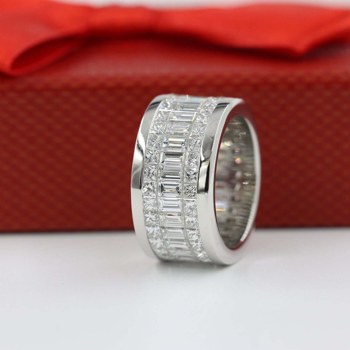Invisible Set 3 Row Natural Diamond Eternity Band: 14K Gold Diamond Anniversary Ring