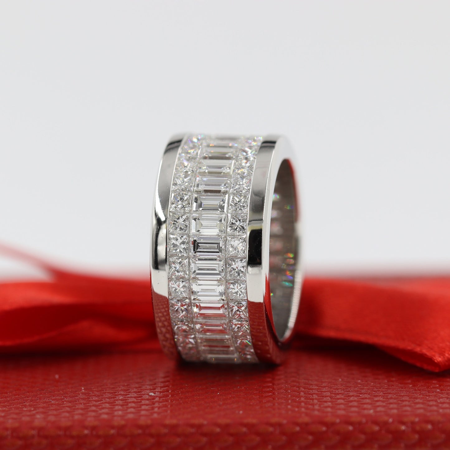 Invisible Set 3 Row Natural Diamond Eternity Band: 14K Gold Diamond Anniversary Ring