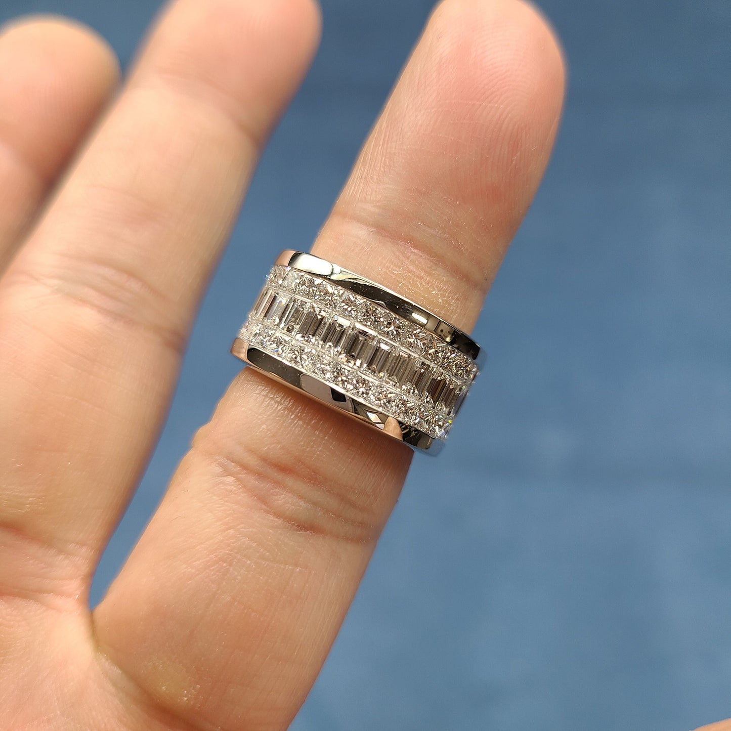 Invisible Set 3 Row Natural Diamond Eternity Band: 14K Gold Diamond Anniversary Ring