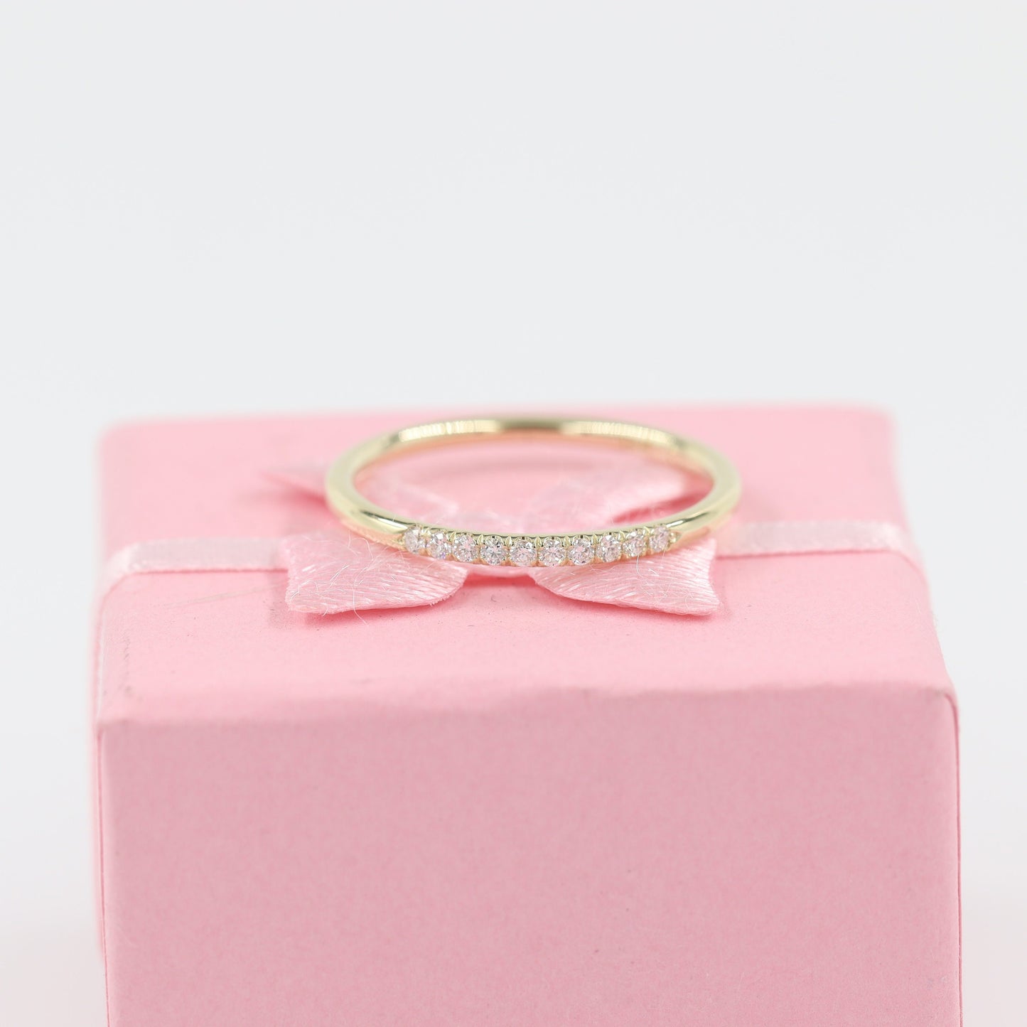 14K Gold Natural Diamond Wedding Band: Stackable Halo 1.5mm Ring - Anniversary Gift