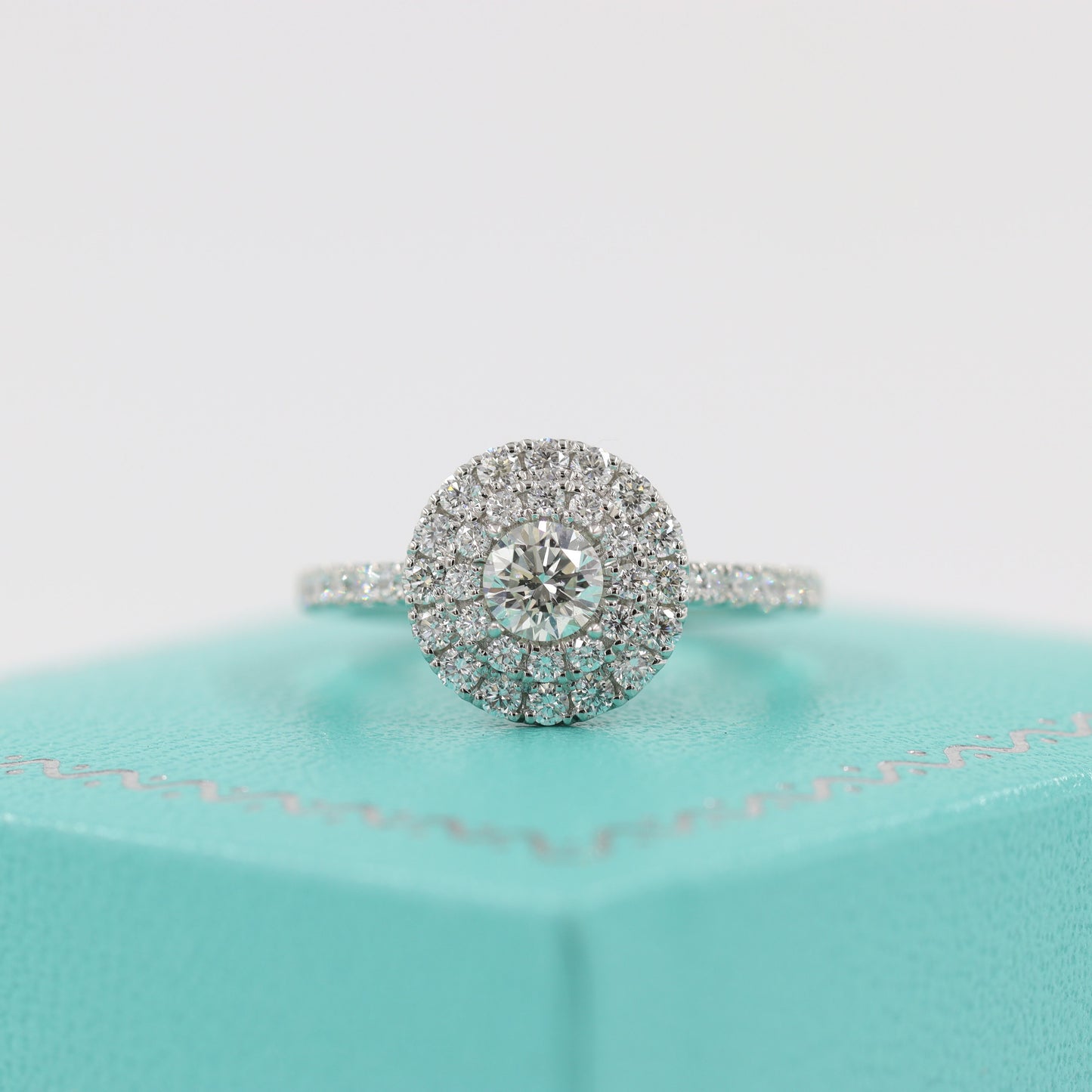 Double Halo Round Cut Natural Diamond Engagement Ring: Platinum or Gold Bridal Ring- Anniversary Gift