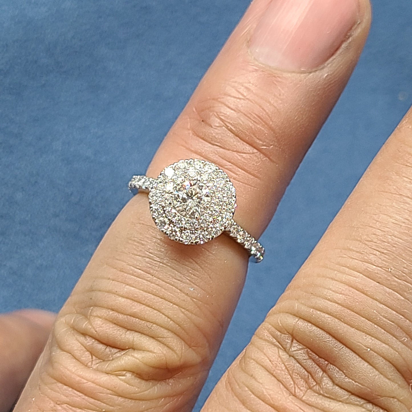 Double Halo Round Cut Natural Diamond Engagement Ring: Platinum or Gold Bridal Ring- Anniversary Gift