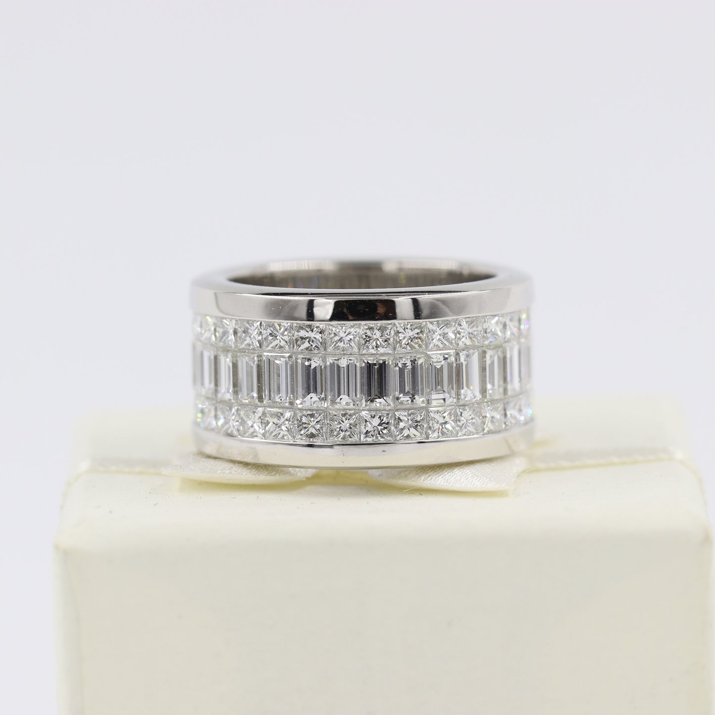 Invisible Set 3 Row Natural Diamond Eternity Band: 14K Gold Diamond Anniversary Ring