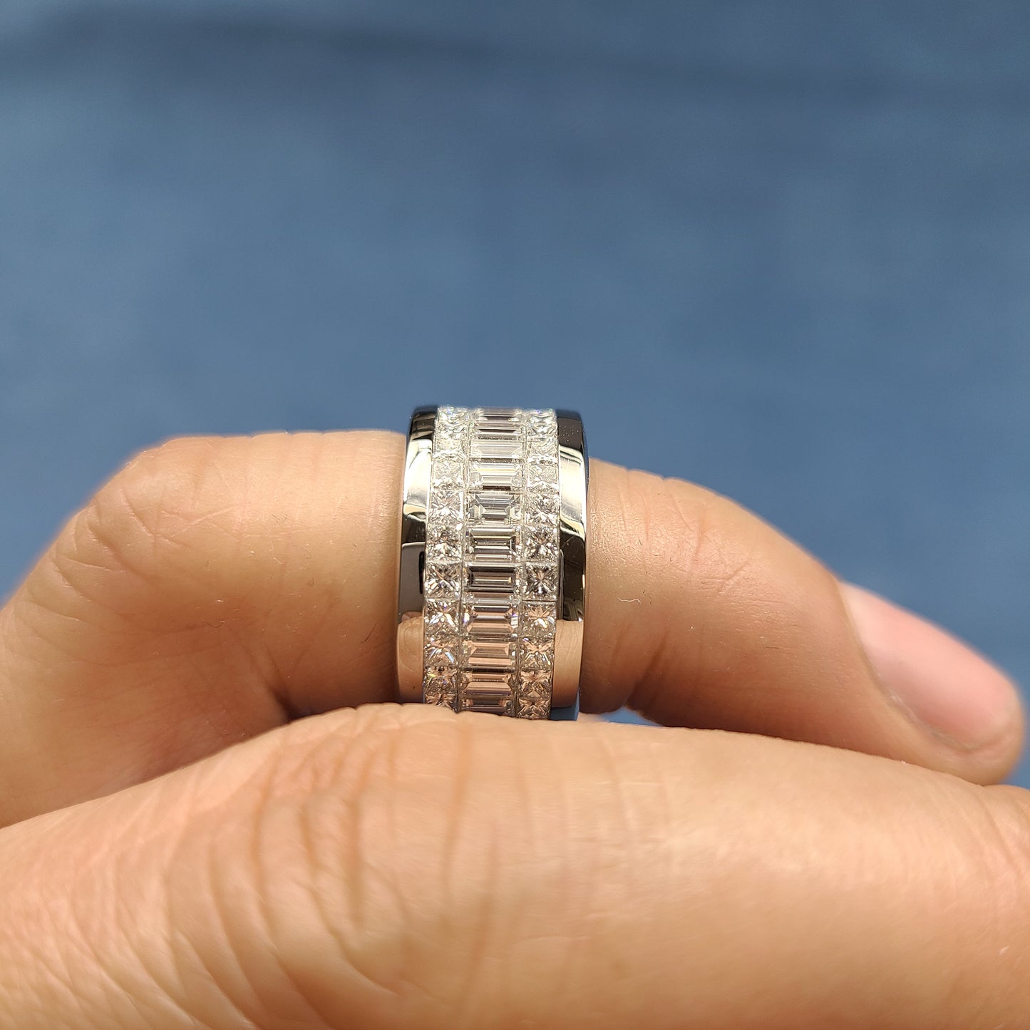 Invisible Set 3 Row Natural Diamond Eternity Band: 14K Gold Diamond Anniversary Ring