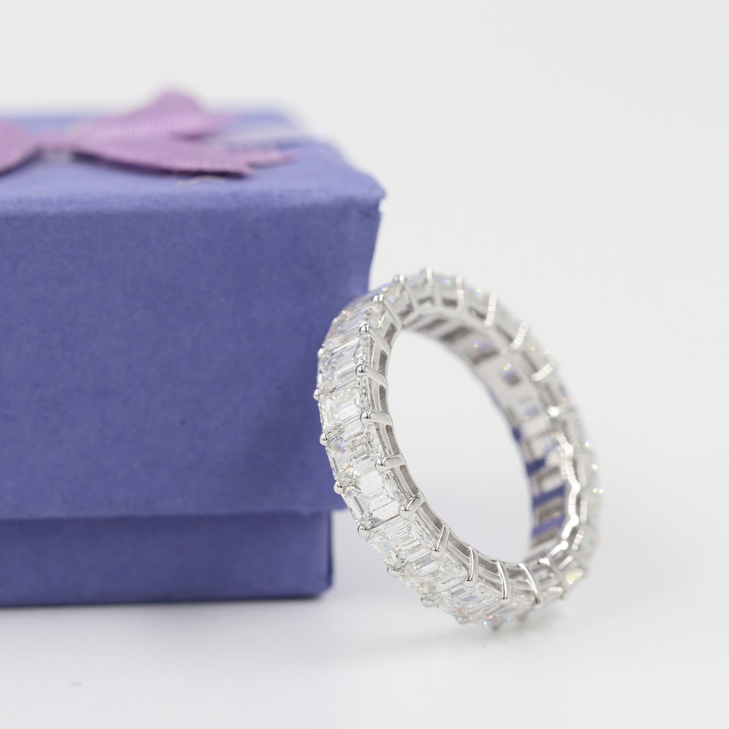 5.5ct Emerald Cut Natural Diamond Wedding Band: 14K Gold Double Wire Setting - Anniversary gift