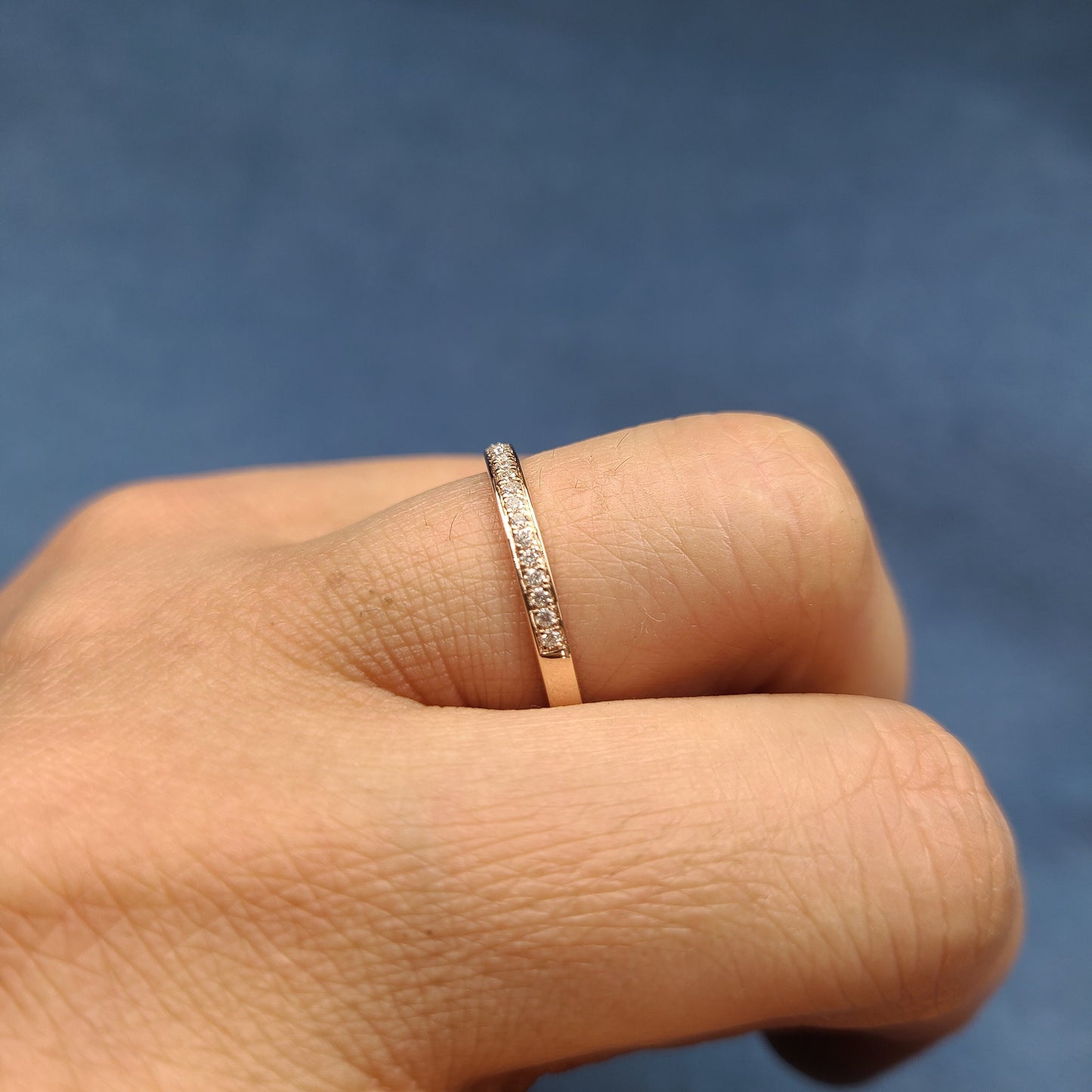 14K Gold Natural Diamond Wedding Band: Handmade Stackable Ring- Anniversary Gift