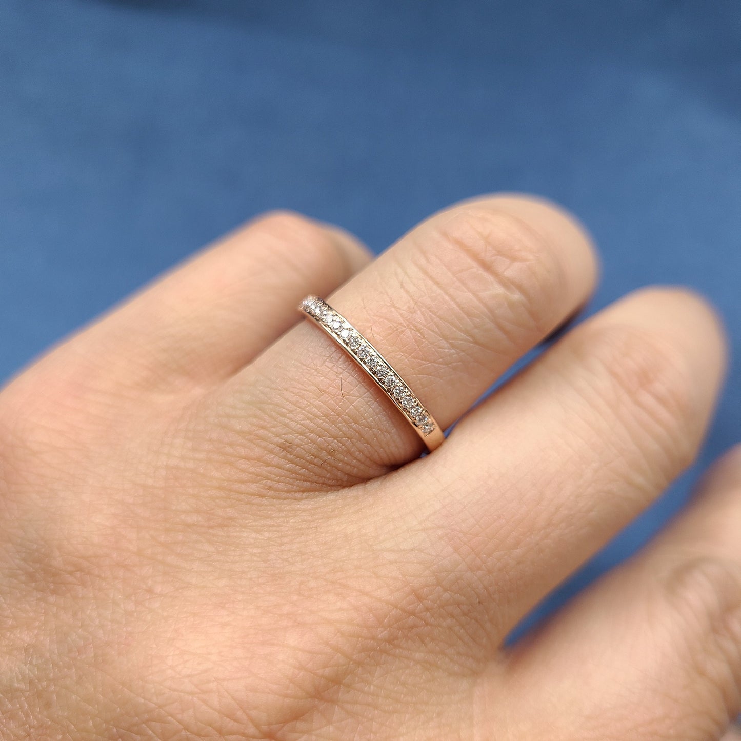 14K Gold Natural Diamond Wedding Band: Handmade Stackable Ring- Anniversary Gift