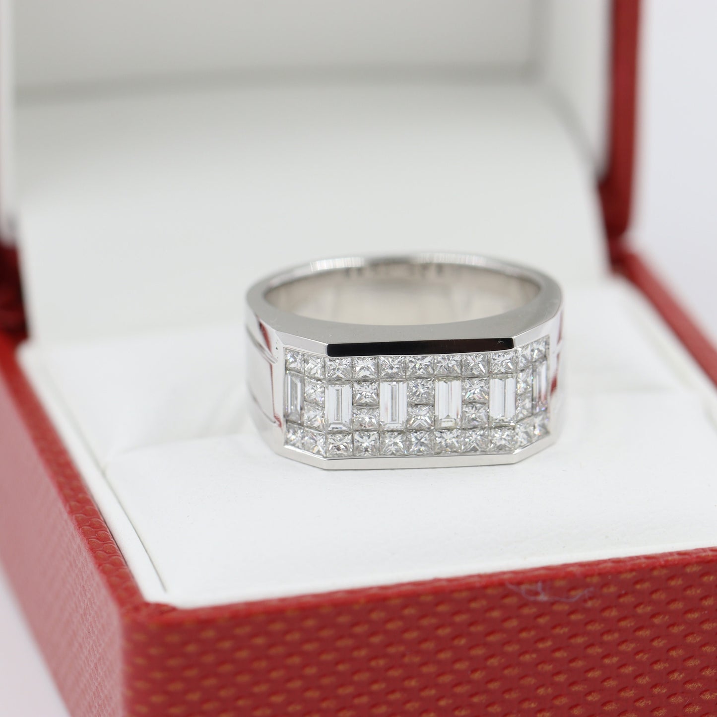 Invisible Set 3ct Natural Diamond Men's Ring/Platinum,14K,18K Gold Baguette & Princess Diamond Invisible Set Wedding Ring/Anniversary gift