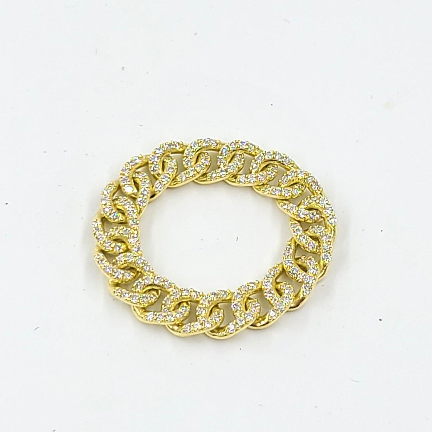 18K Gold Natural Diamond Cuban Link Ring: Handmade Stackable Chain Ring
