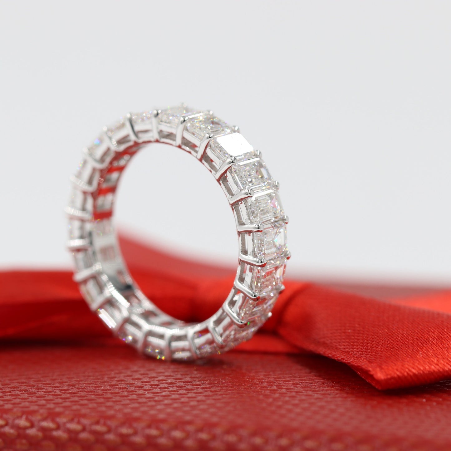 5.5ct Emerald Cut Natural Diamond Wedding Band: 14K Gold Double Wire Setting - Anniversary gift