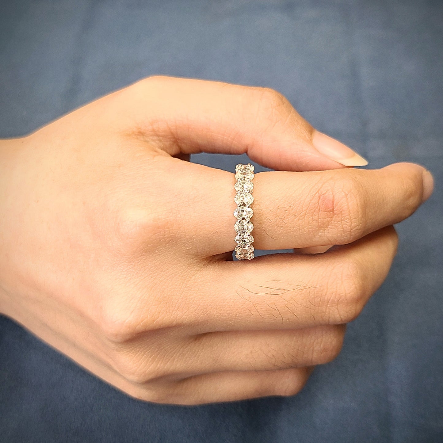 3.15ct Oval Natural Diamond Eternity Ring: 14K Gold Wedding Band