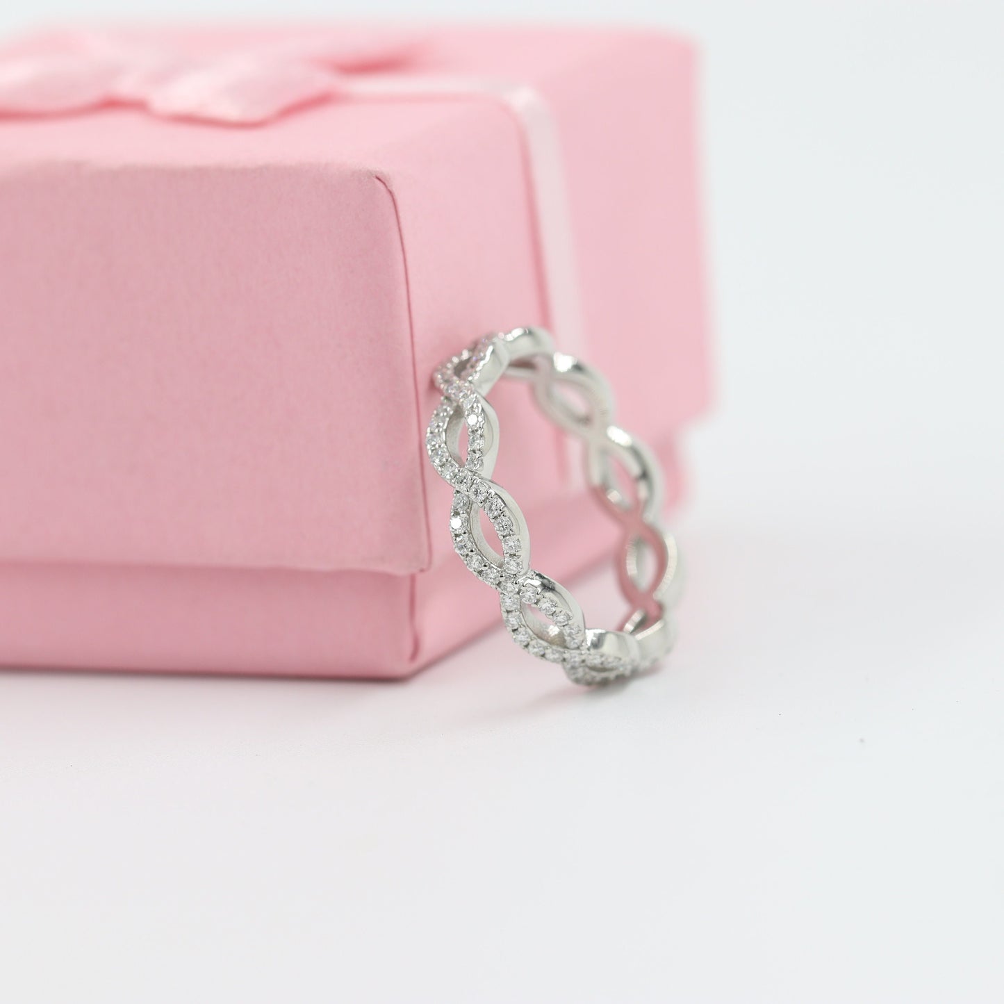 14K Gold Infinity Natural Diamond Eternity Wedding Band Ring- Anniversary Gift