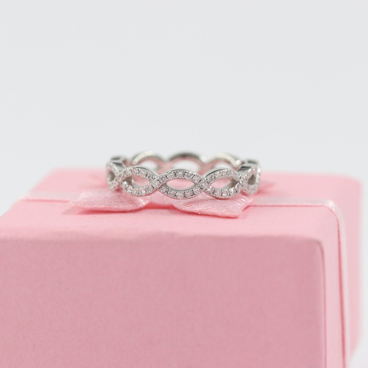 14K Gold Infinity Natural Diamond Eternity Wedding Band Ring- Anniversary Gift