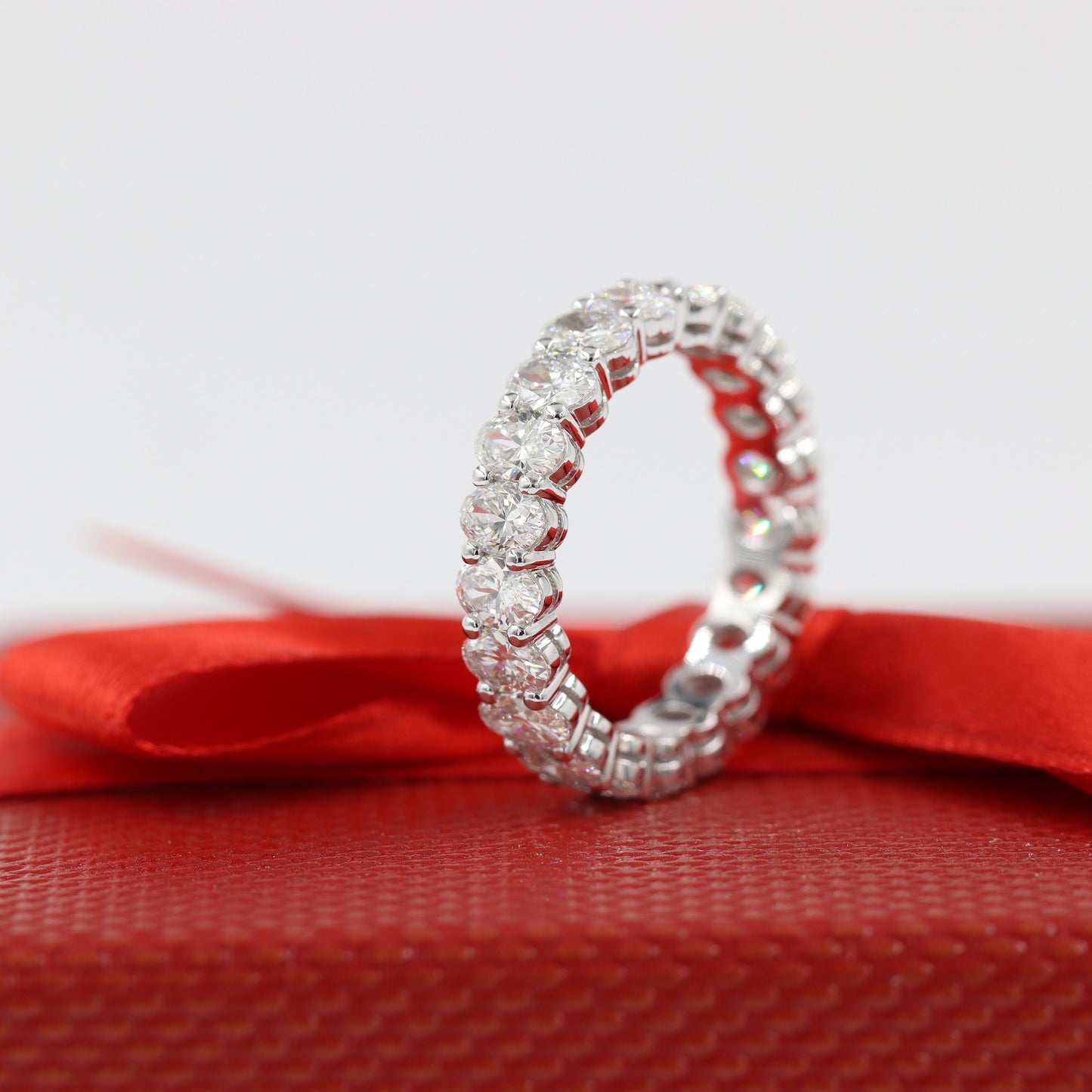 3.15ct Oval Natural Diamond Eternity Ring: 14K Gold Wedding Band