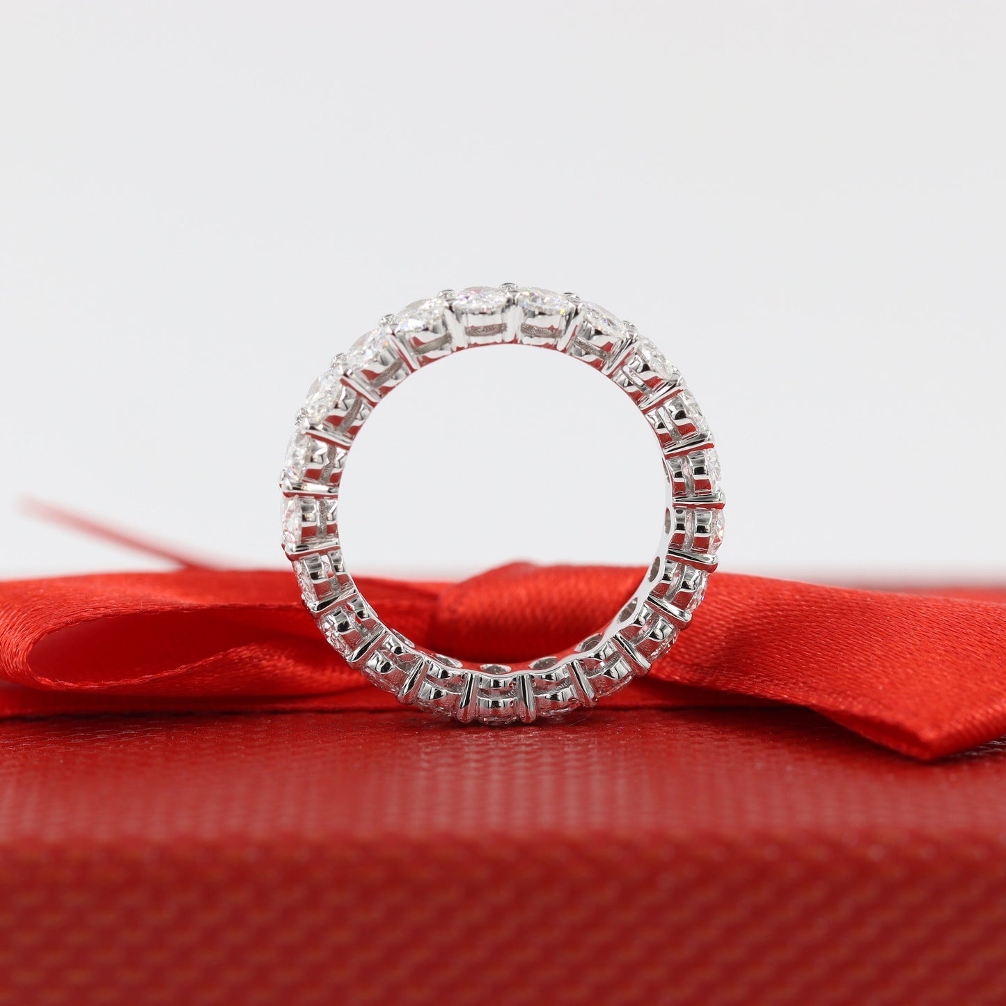 3.15ct Oval Natural Diamond Eternity Ring: 14K Gold Wedding Band