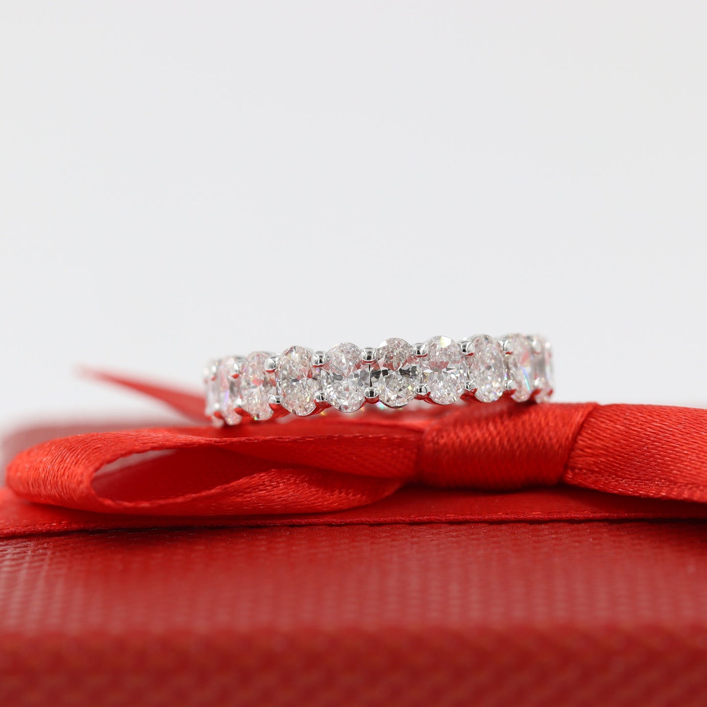 3.15ct Oval Natural Diamond Eternity Ring: 14K Gold Wedding Band