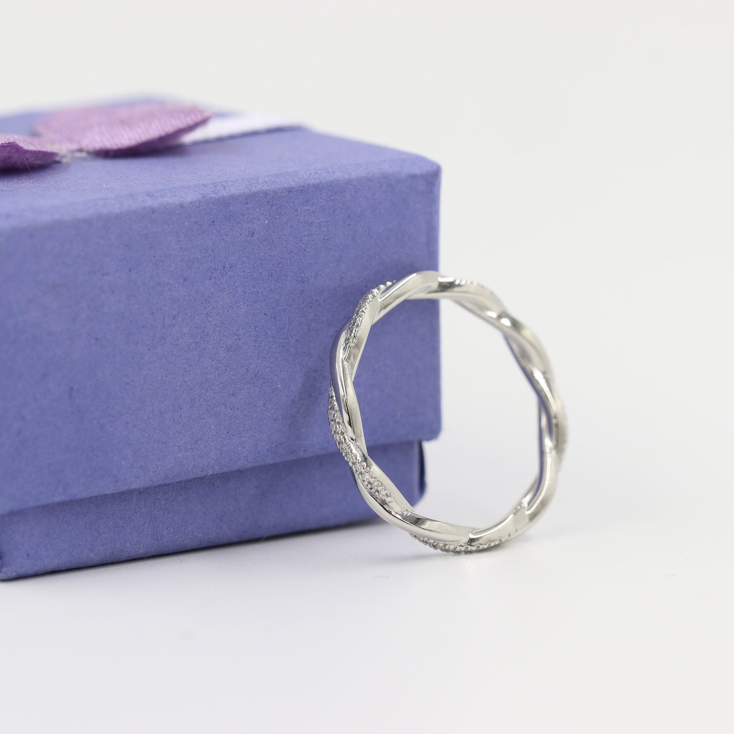 14K Gold Natural Diamond Eternity Ring: Twisted Infinity Wedding Band- Anniversary Gift