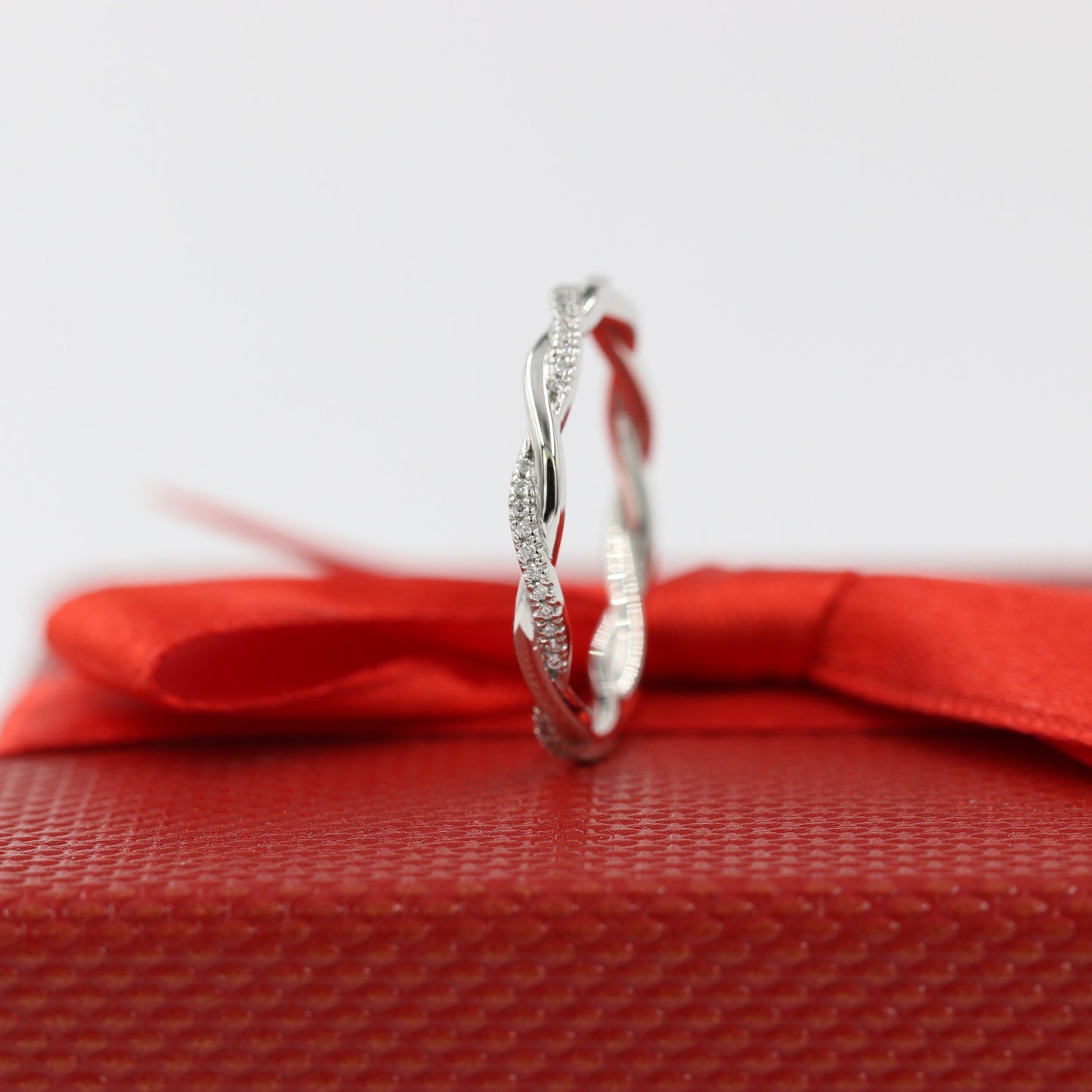 14K Gold Natural Diamond Eternity Ring: Twisted Infinity Wedding Band- Anniversary Gift