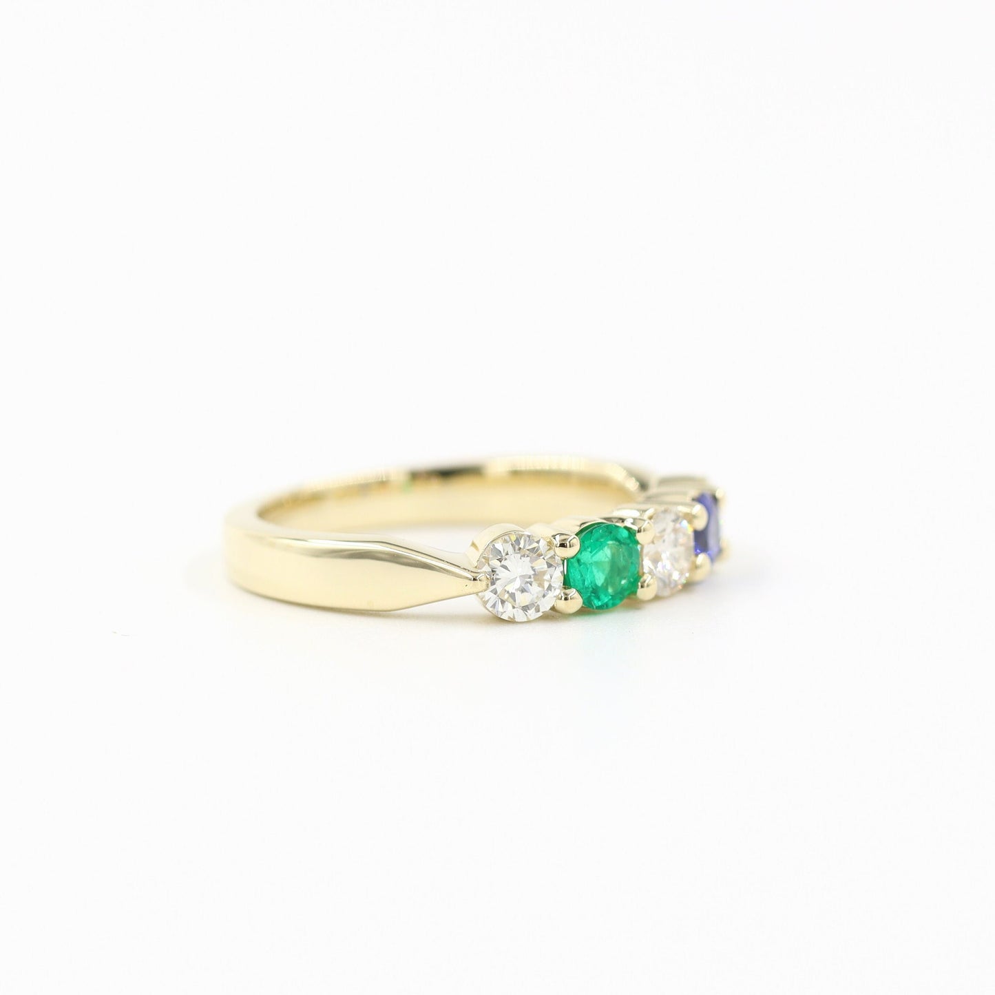 14K Gold Emerald, Sapphire & Natural Diamond Ring - Handmade Statement Ring- Anniversary Gift