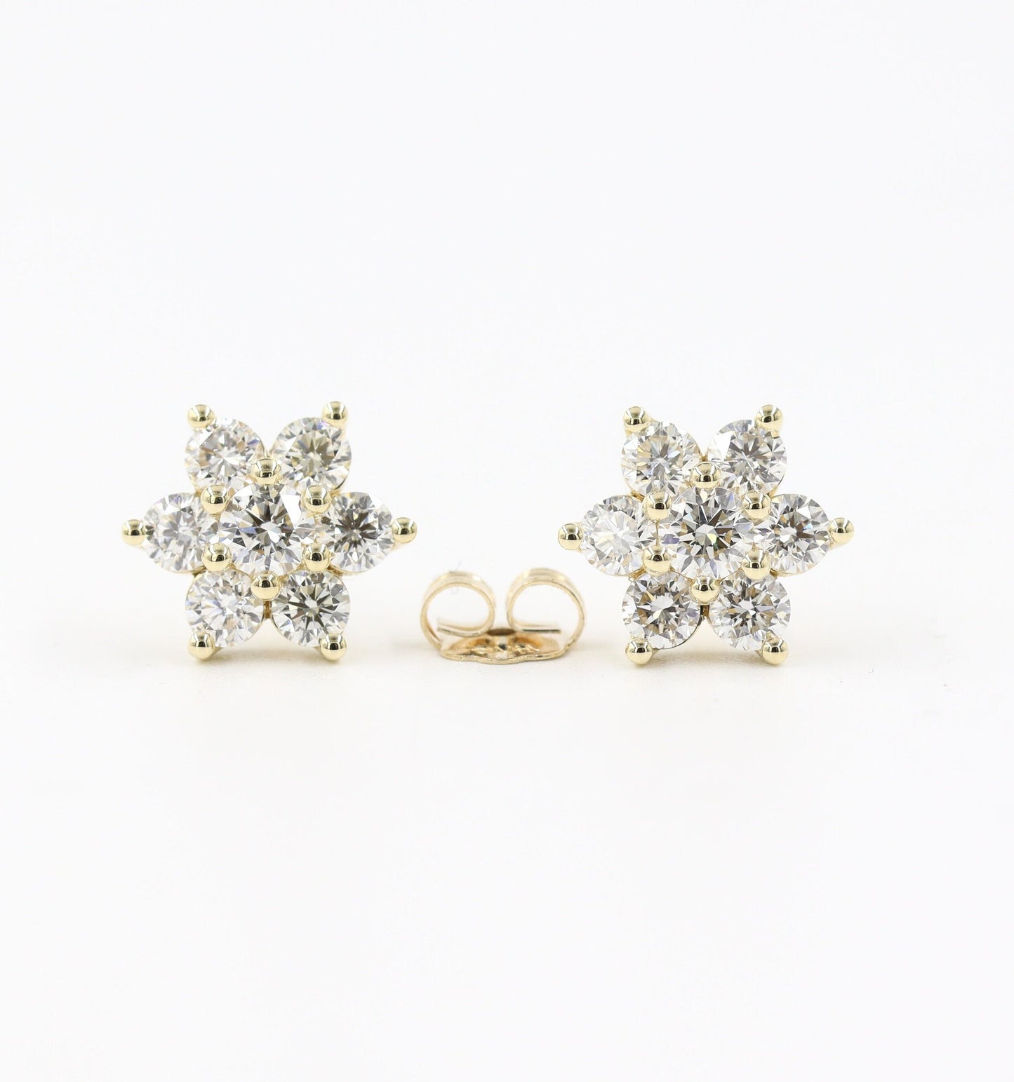 1ct Round Natural Diamond Flower Stud Earring / 14K,18K gold Flower Stud Earring / Diamond Snowflake Stud Earring / Anniversary gift