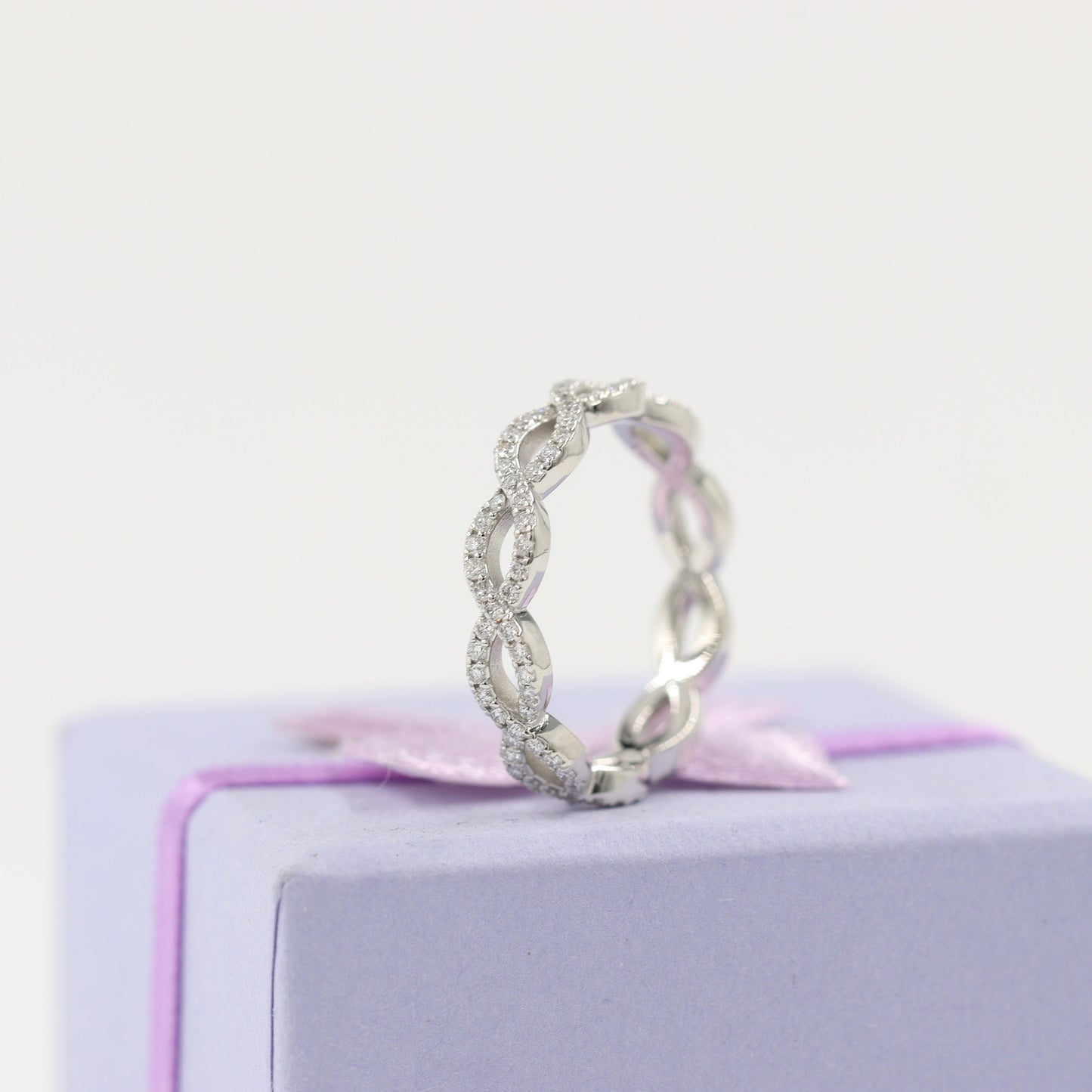 14K Gold Infinity Natural Diamond Eternity Wedding Band Ring- Anniversary Gift