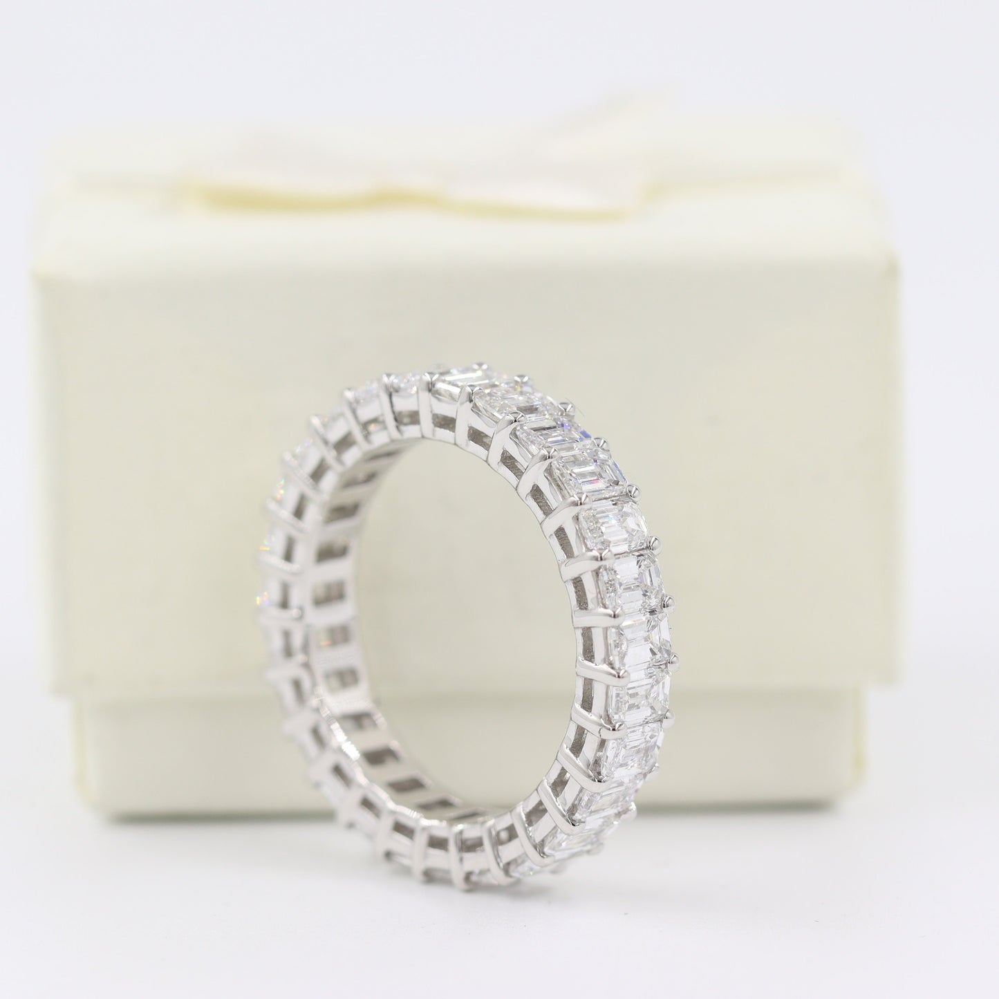 3.8ct Emerald Cut Natural Diamond Wedding Ring: 14K Gold Double Wire Band - Anniversary gift