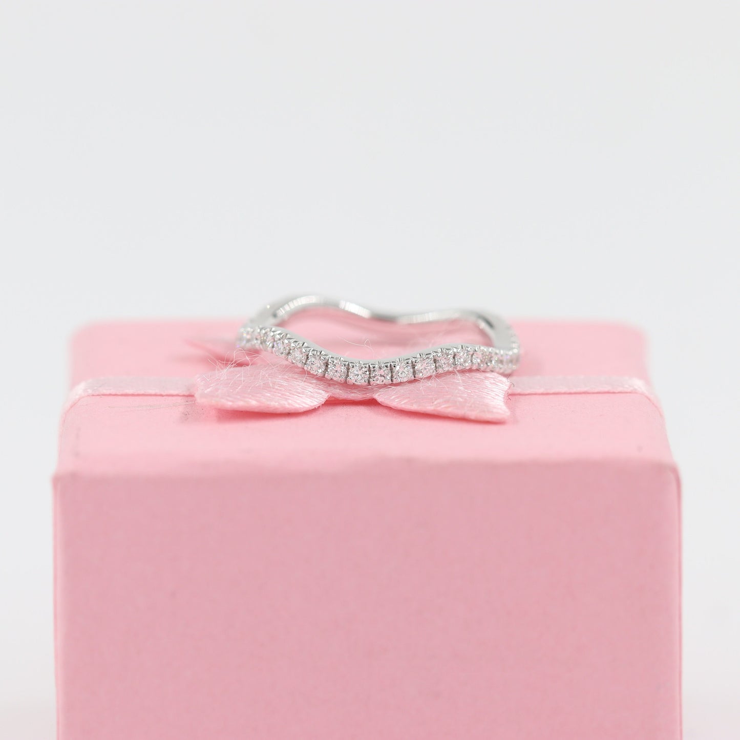 Curved Natural Diamond Wedding Band: 14k Gold Stacking Ring- Anniversary Gift