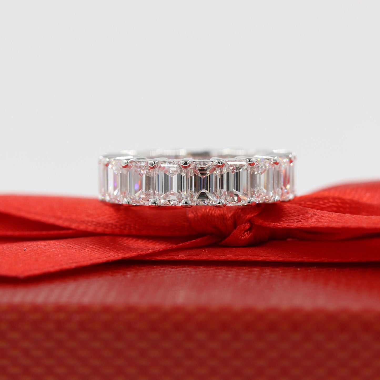 8ct Emerald Cut Natural Diamond Eternity Ring - 14K Gold Anniversary Band