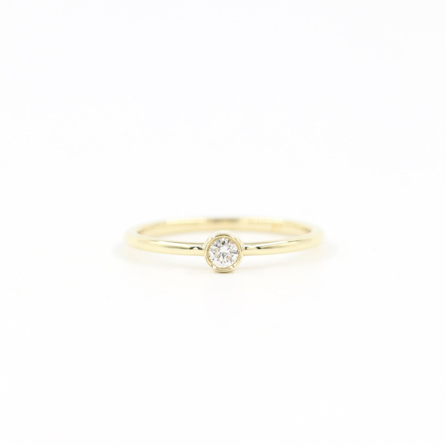 14K gold Straight Bezel .03ct~0.1ct Natural Diamond Stackable Ring / Dainty Simple Engagement Diamond Ring / Anniversary gift