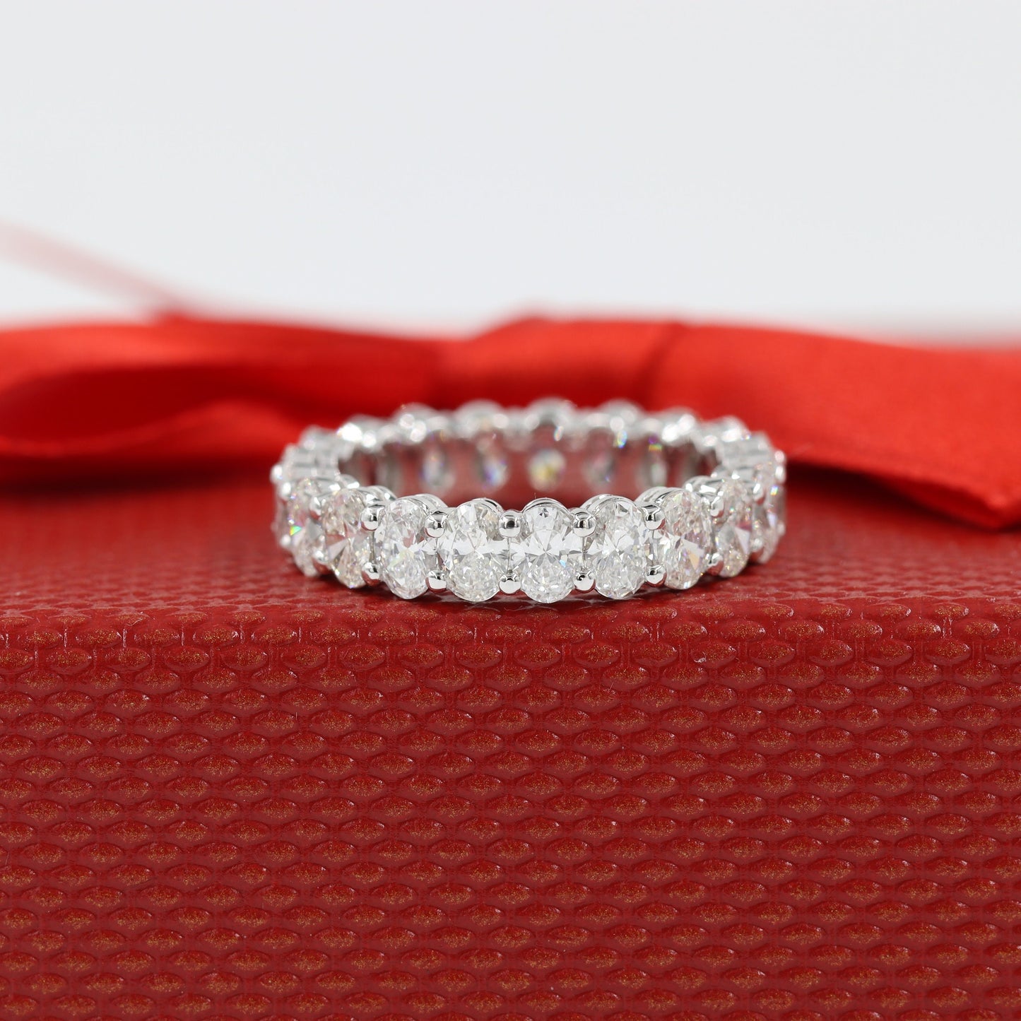 3.15ct Oval Natural Diamond Eternity Ring: 14K Gold Wedding Band