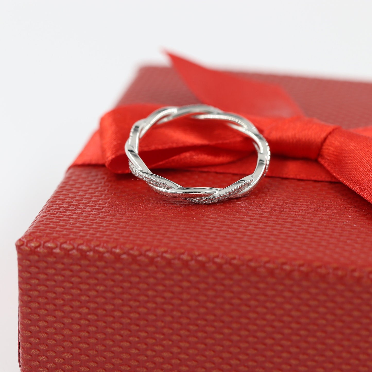 14K Gold Natural Diamond Eternity Ring: Twisted Infinity Wedding Band- Anniversary Gift