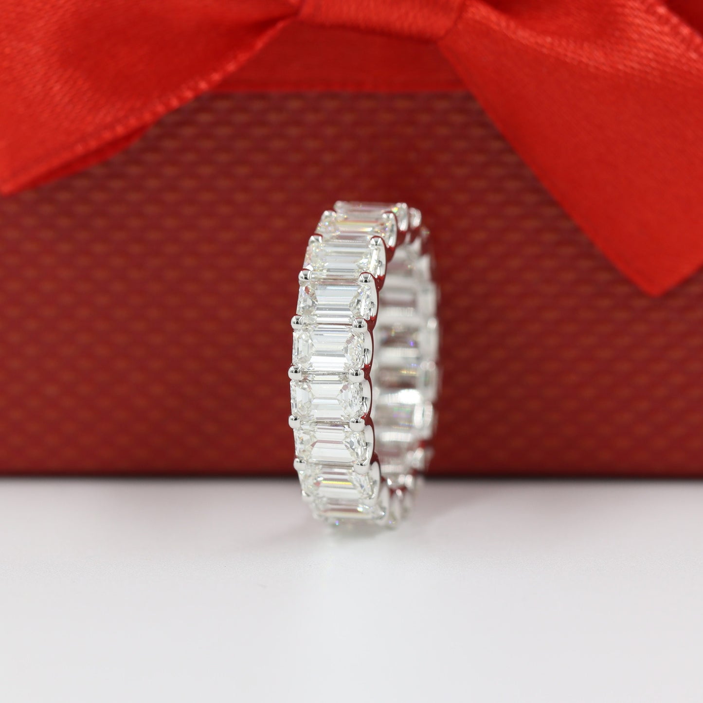 5.4ct Emerald Cut Natural Diamond Eternity Band, 14K Gold Wedding Ring- Anniversary Gift