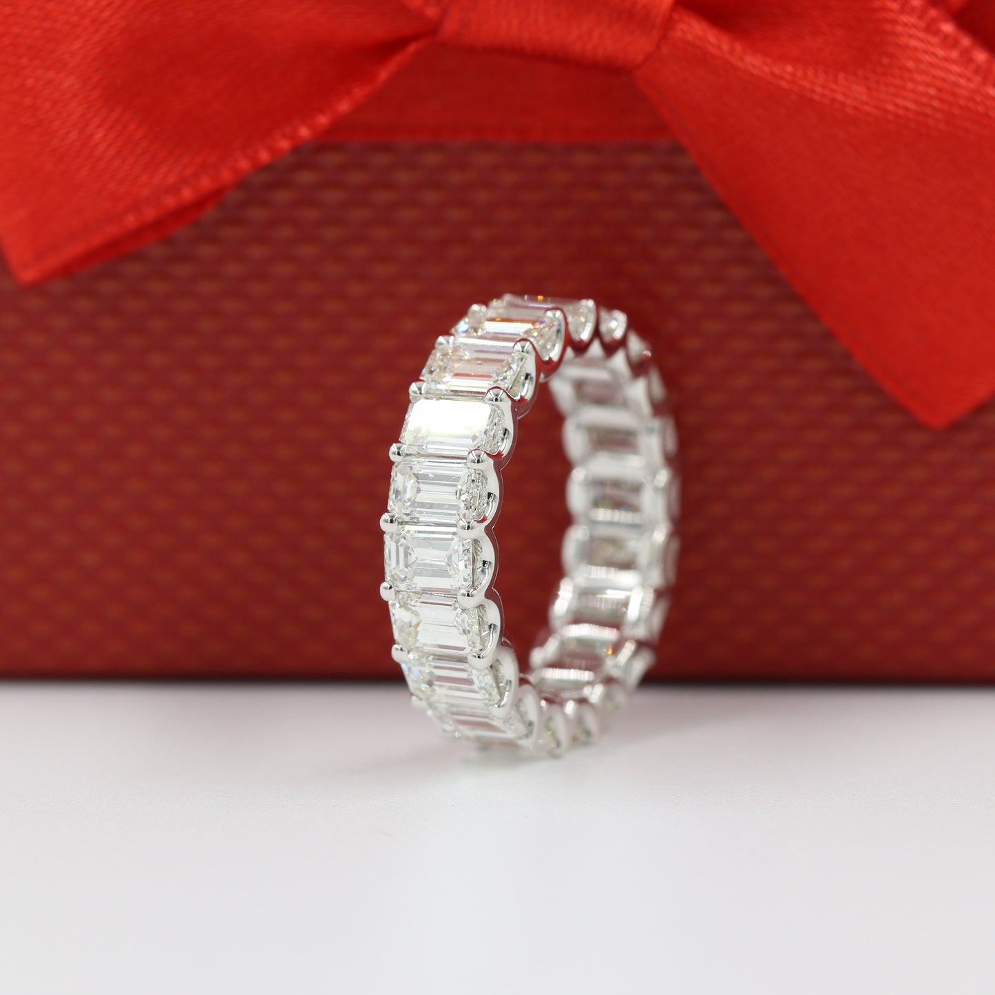 5.4ct Emerald Cut Natural Diamond Eternity Band, 14K Gold Wedding Ring- Anniversary Gift