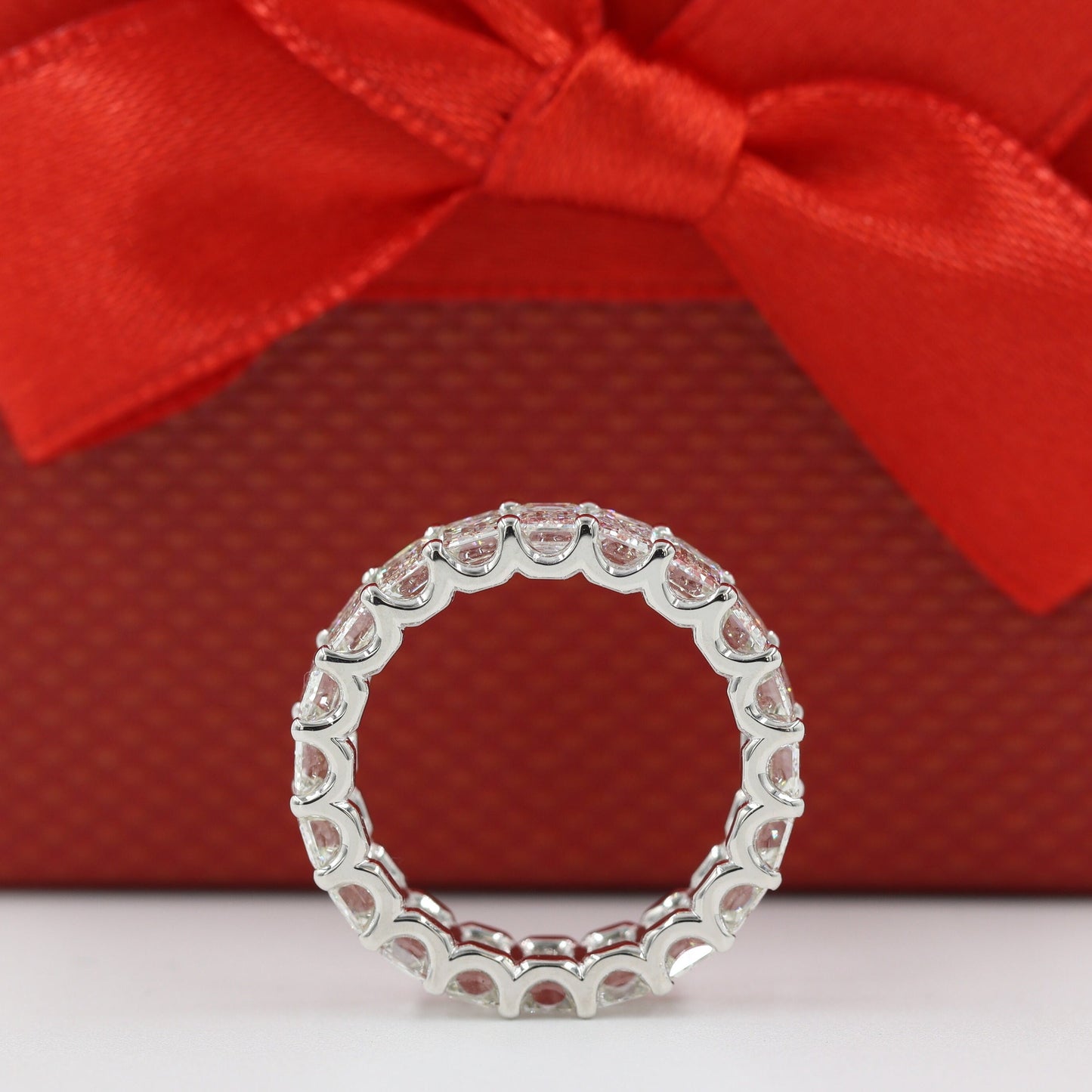 5.4ct Emerald Cut Natural Diamond Eternity Band, 14K Gold Wedding Ring- Anniversary Gift
