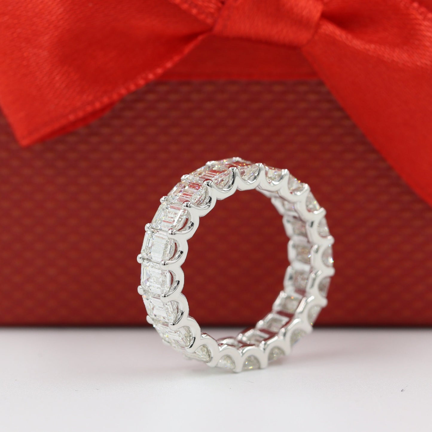 5.4ct Emerald Cut Natural Diamond Eternity Band, 14K Gold Wedding Ring- Anniversary Gift