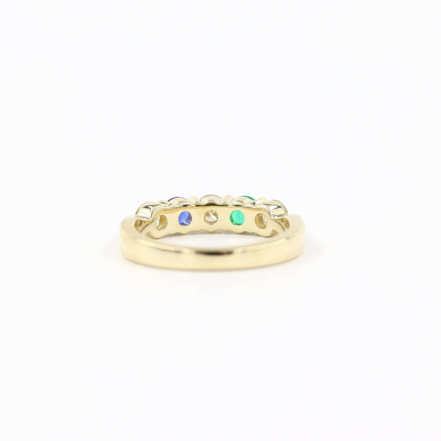 14K Gold Emerald, Sapphire & Natural Diamond Ring - Handmade Statement Ring- Anniversary Gift