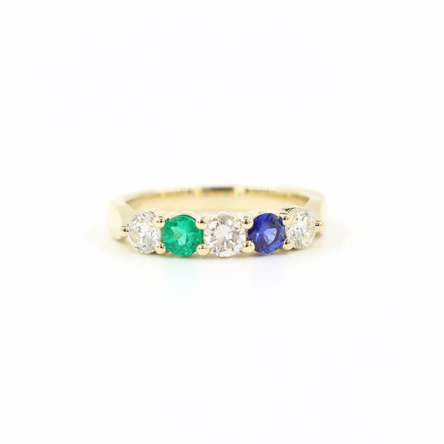 14K Gold Emerald, Sapphire & Natural Diamond Ring - Handmade Statement Ring- Anniversary Gift