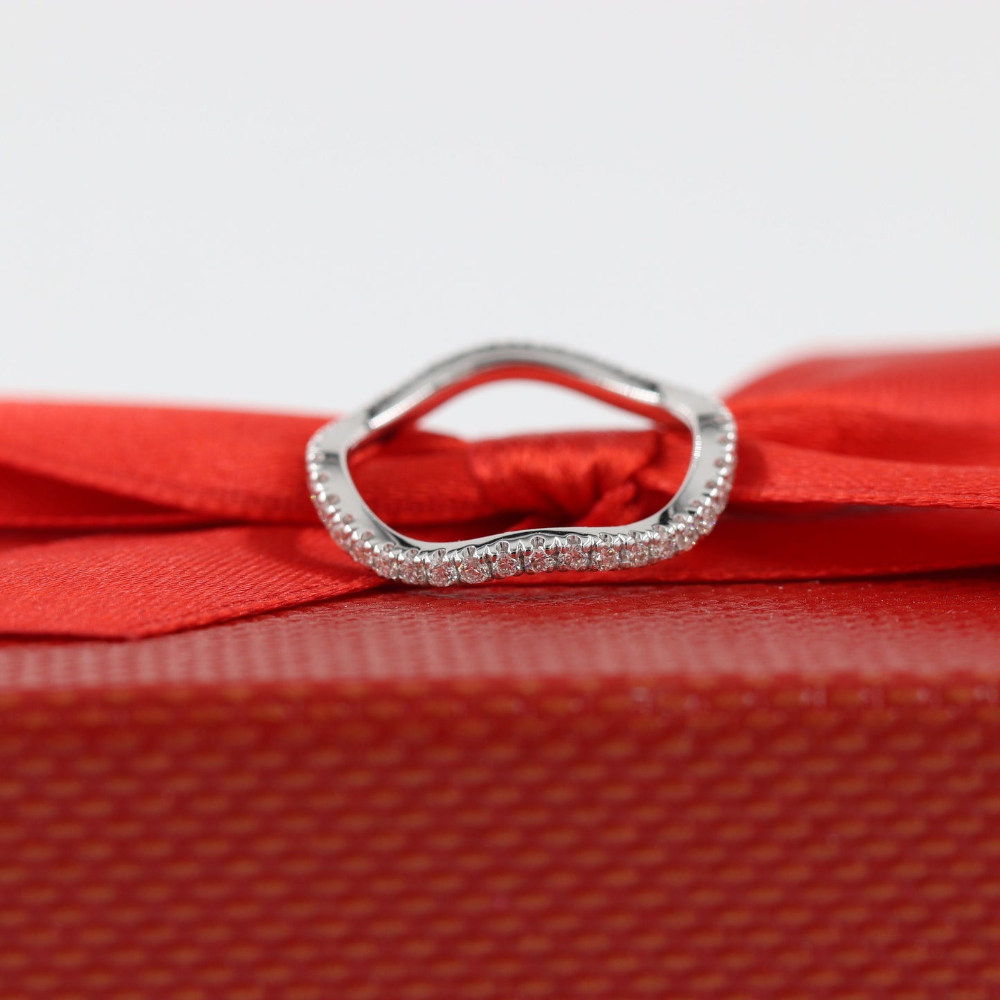Curved Natural Diamond Wedding Band: 14k Gold Stacking Ring- Anniversary Gift
